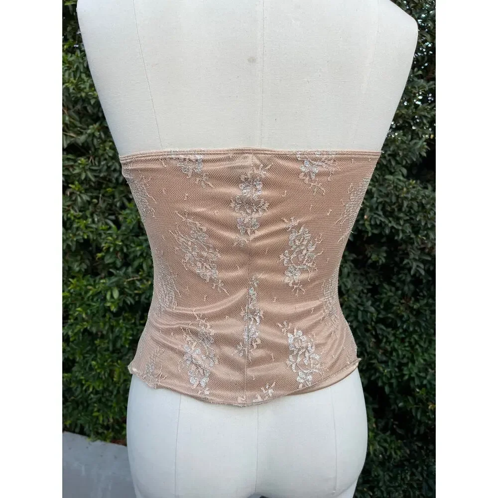 Y2K Hourglass Nude Brown Gold Lace Strapless Corset Small - Picture 5 of 12